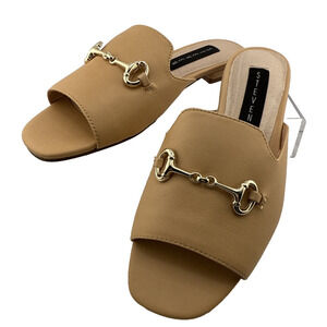 Steven‎ By Steve Madden 5.5 FELA natural leather open toe horsebit flats slides
